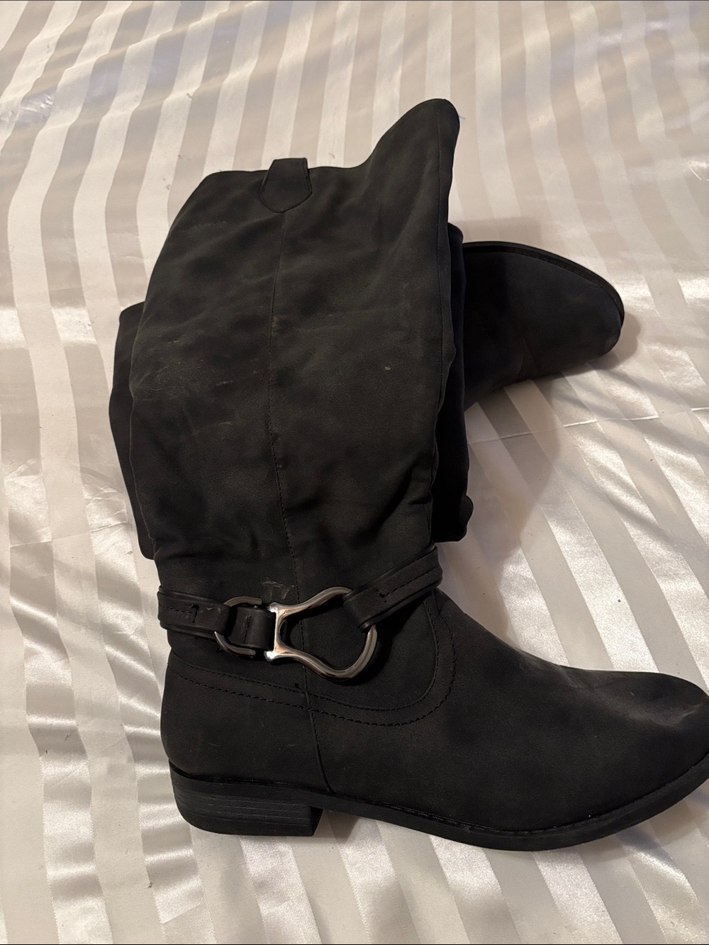 Black Mid-Calf Buckle Womens Boots